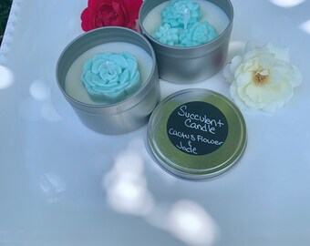 Organic - 8 oz - 1 Flower - Succulent Candles (Cactus Flower & Jade)