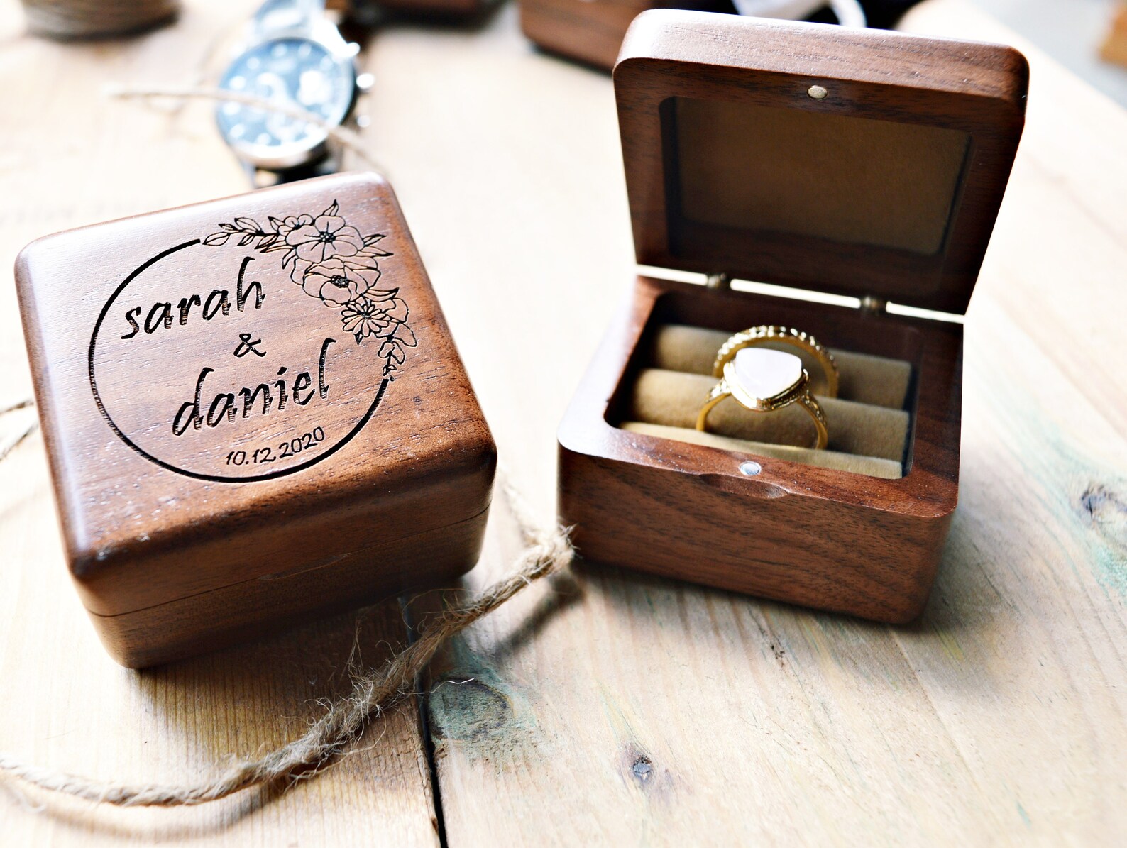Custom Engagement Ring Box Personalized Wedding Box Walnut Etsy