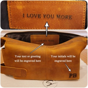 Personalized Leather Dopp Bag, Distressed Full-Grain Leather Men's Travel Kit, Boyfriend/Husband/Anniversary Mother's/Father's Day Gift image 3