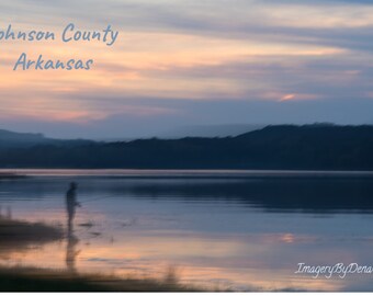 Lake Ludwig Fisherman Postcard Ozark Mountains Johnson County Arkansas Ozarks Post Card ImageryByDenaC