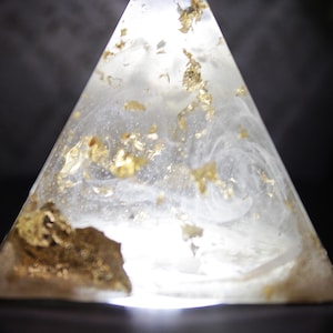 Handcrafted White & Gold Resin Pyramid