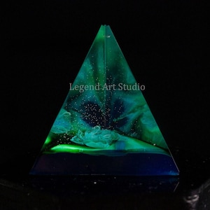 Unique Blue Resin Pyramid Paperweight