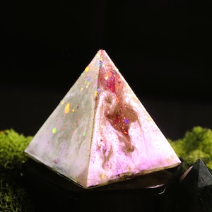 Handcrafted Deep Pink & White Resin Pyramid