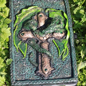 Dragon Wrapped Cross Journal – Handmade Polymer Clay Fantasy Notebook | Dark Gothic Spellbook | OOAK Lore Journal