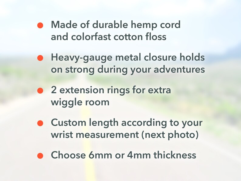 Peut inclure: Liste des caract&eacute;ristiques d'un bracelet en cordon de chanvre. Le bracelet est fait de cordon de chanvre durable et de fil de coton r&eacute;sistant &agrave; la d&eacute;coloration. Il est dot&eacute; d'une fermeture en m&eacute;tal robuste, de 2 anneaux d'extension pour plus de libert&eacute; de mouvement et est disponible en 6 mm ou 4 mm d'&eacute;paisseur.