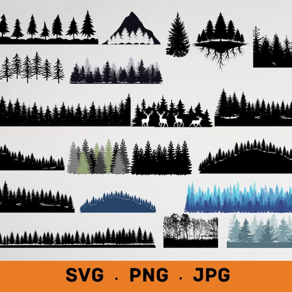 Forest Tree Silhouette Svg, Tree Svg, Forest Clipart, pine trees, Trees svg Bundle, Trees Silhouette svg, Forest Outdoor svg, Camping svg