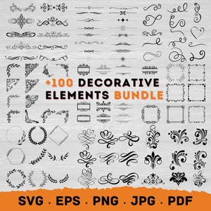100+ Decorative Elements SVG, Ornaments svg, Flourishes SVG, Swirls SVG, Text Divider Svg, Dividers Borders Svg, Silhouette, Dividers Cut