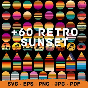 66 Retro Sunset SVG Bundle, Rainbow Svg, Vintage Retro Sunset SVG, Retro Vintage Clipart, Retro svg, Vintage Svg, Sunset SVG, Commercial use