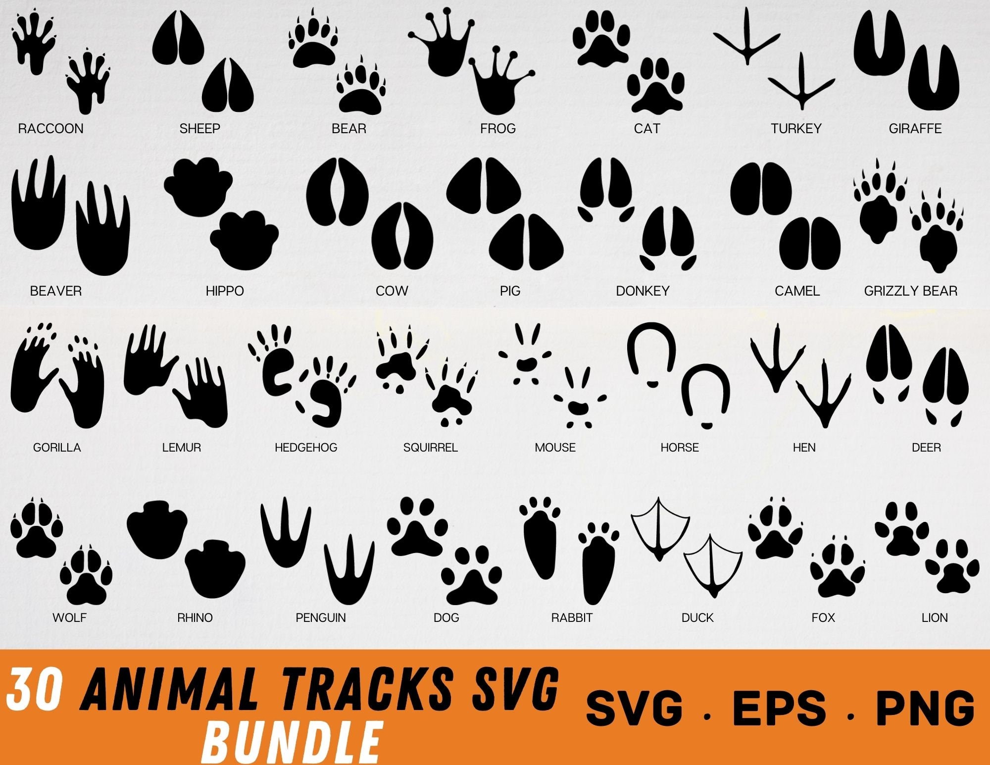 Animal Paw SVG Bundle, Animal Tracks, Hunting Prints Svg Cameo