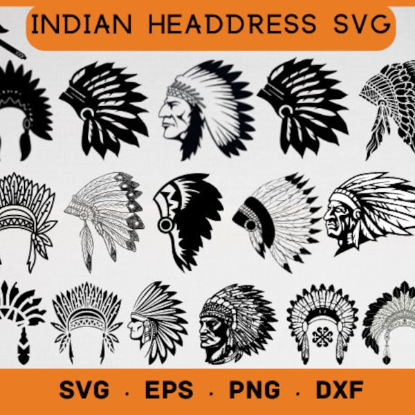 Headdress Svg, Indian Headdress Svg, Native American Svg, Indian Head Svg, Feather Headdress, Indian Headdress Silhouette, Cricut, Clipart