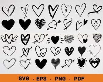 80 Heart svg bundle hand drawn, Hearts svg png, Valentines day svg, Heart clipart, Doodle heart svg, Open heart svg, Heart svg cricut vector