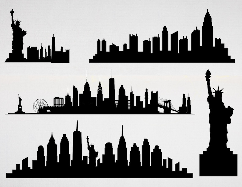 New York Skyline svg, NYC skyline svg Clipart, New York City SVG, Famous City Skyline svg, Clip Art Statue liberty, Cricut, Silhouette, Png image 2