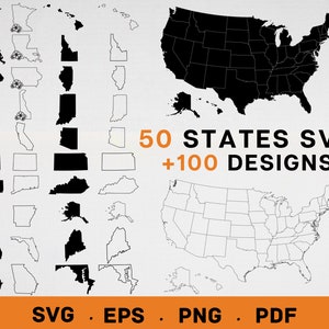 50 States SVG Bundle, Outline United states Map Svg, State outline svg, State Vector image clipart, Silhouettes, Cricut, States Map SVG DXF