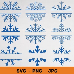 Snowflake Monogram SVG Bundle, Split Snowflake Svg, Christmas Name Frame Svg, Snowflake Frame Svg, Snowflake Ornament Svg, Cricut Silhouette