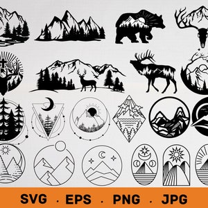 160 Mountain svg bundle, Geometric mountain svg, Camping outdoors adventure svg, Mountain silhouette svg png, Landscape svg adventure travel