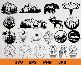 160 Mountain svg bundle, Geometric mountain svg, Camping outdoors adventure svg, Mountain silhouette svg png, Landscape svg adventure travel