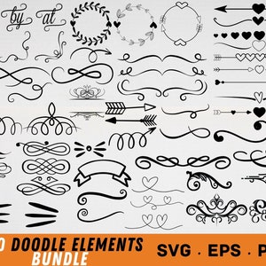 120 Doodle elements svg bundle, swashes svg, flourishes svg, swoosh svg, swirl svg, accent svg, filigree svg, Dividers Borders Svg, Ornament
