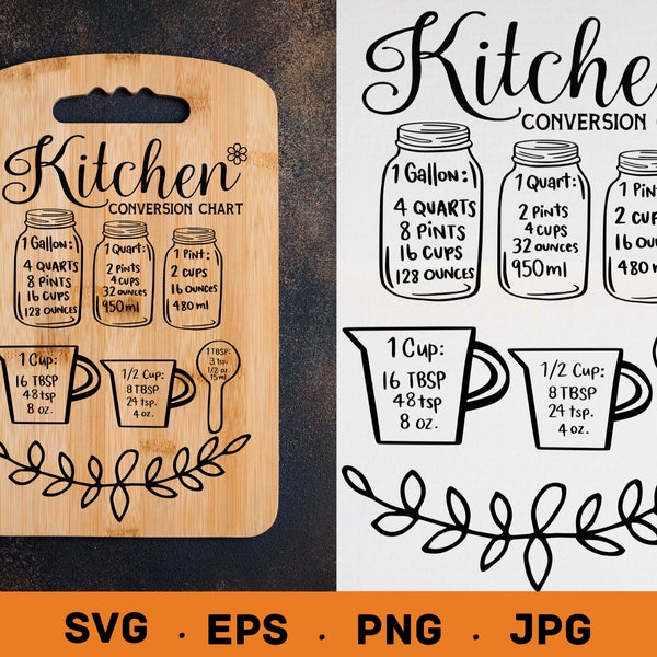 Kitchen conversion chart svg, Kitchen svg, Mason jar svg, Kitchen measurement svg, Kitchen cricut, Measure cup svg, Measuring Cheat Sheet