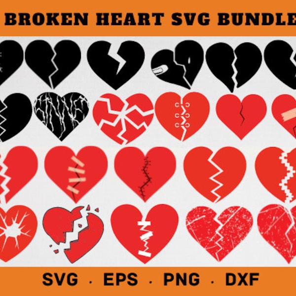 Broken Heart Svg, Broken Heart Clipart, Png, Friends Heart Svg, Distressed Heart Svg, Cracked Heart, Anti Valentines Svg, 2 Sided Heart Svg