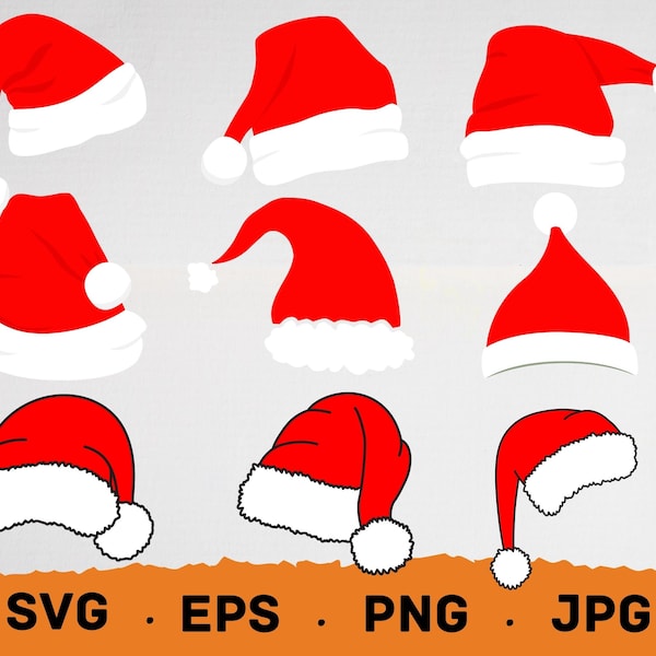 Santa Hat SVG, Santa hat cut file, Christmas Hat Svg Bundle, Elf Hat Svg, Xmas Clipart, Holiday Winter hat svg, Silhouette Cricut Vinyl