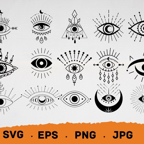 Evil Eye SVG bundle, Boho eyes SVG PNG clipart, Witchy Devil Eye mystical symbol Svg, Doodle Turkish Eye Celestial Eye evil eye clipart svg