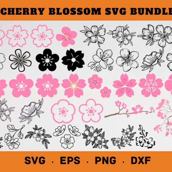 Cherry Blossom Svg, Cherry Blossom Png, Sakura Blossom Svg, Cherry Flower Svg, Pink Flowers Svg,Cherry Branch Png,Botanica Png,Sakura Flower