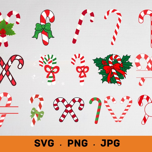 Christmas Candy Monogram, Candy Cane Svg, Crossed Candy Cane Svg, Christmas SVG, Candy Cane Bow SVG, Candy Cane Clipart, Cricut, Silhouette