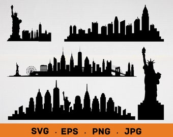 New York Skyline svg, NYC skyline svg Clipart, New York City SVG, Famous City Skyline svg, Clip Art Statue liberty, Cricut, Silhouette, Png