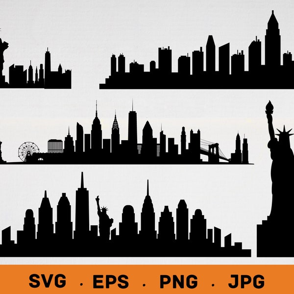 New York Skyline svg, NYC skyline svg Clipart, New York City SVG, Famous City Skyline svg, Clip Art Statue liberty, Cricut, Silhouette, Png