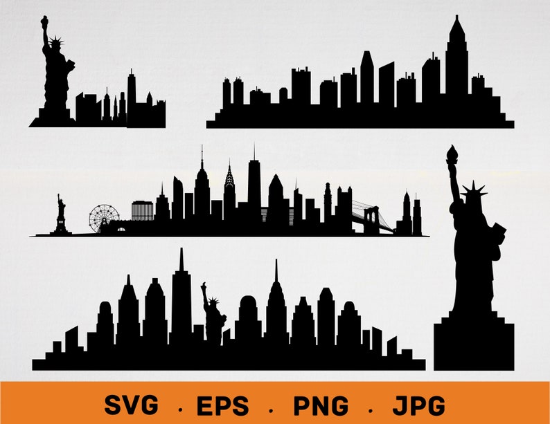 New York Skyline svg, NYC skyline svg Clipart, New York City SVG, Famous City Skyline svg, Clip Art Statue liberty, Cricut, Silhouette, Png image 1
