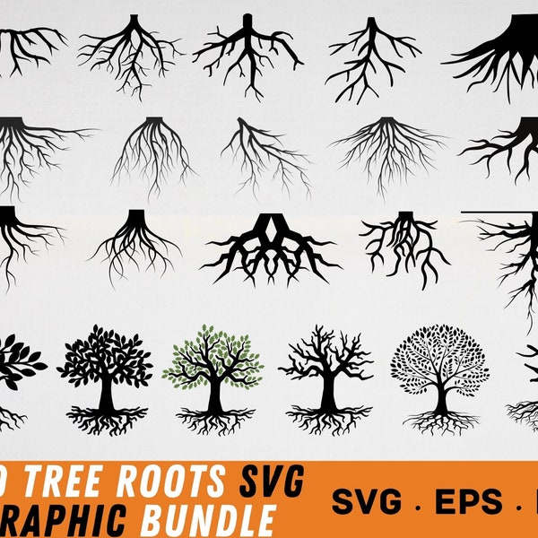 Tree Roots SVG File for Cricut, Bundle Collection of Roots, Vector files for plasma, Roots SVG, Roots silhouette svg, Tree with roots svg PNG