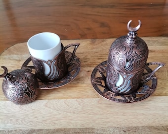 Authentic,Vintage,Turkish coffee set,Arab coffee set,Greek coffee set,Expresso serving set,Copper coffee cups ,Traditional coffee cups,