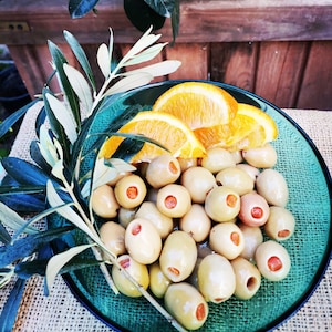 Organic Green Olives Stuffed With Orange Rind, Stuffed Olives,Martini Olive,Gourmet Food,Special taste,Snacks,Vegan,400 gr –FREE SHIPPING