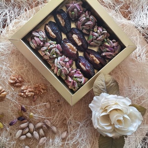 Traditional Turkish Dessert,Cezerye covered with Pistachio and Date with walnut filling,All Natural Assorted Gift box ,Natural Energy Snack image 1