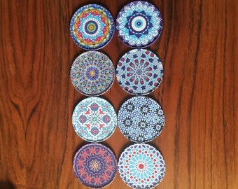 Set of 8 Drink Coasters,Coaster Set,Turkish,Mediterranean,Persian,Mandala Coasters,Cork Coasters,Housewarming Gift,Home Decor–FREE SHIPPING