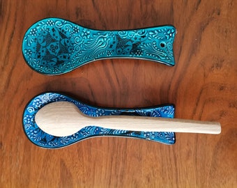 Turkish Ceramic Spoon Rest ,Spoon Holder, Spoon Rack ,Handmade Pottery Spoon Rest , Unique , Gift- FREE SHIPPING