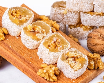 Handmade Walnut Churchkhela Rolled in Coconut: Turkish Delight Gift Box