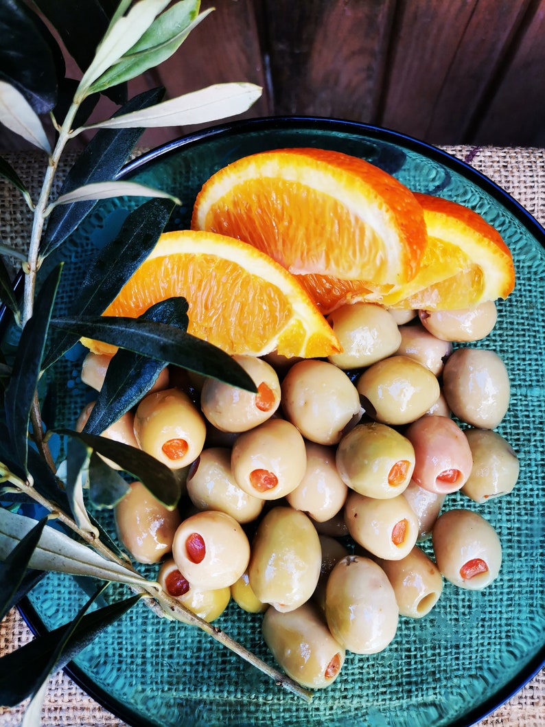 Organic Green Olives Stuffed With Orange Rind Stuffed Etsy