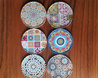 Set of 6 Drink Coasters,Coaster Set,Turkish,Mediterranean,Persian,Mandala Coasters,Cork Coasters,Housewarming Gift,Home Decor–FREE SHIPPING