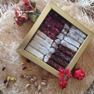 Handmade Assorted Turkish Delight, Premium Turkish Delights Mix Variety ,Delicious gift box ,Natural dessert ,Organic Sweets-FREE SHIPPING