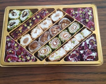 Handmade Turkish Delight Assortment, Gourmet Mixed Flavors with Nuts-Celebration gift -540 gr