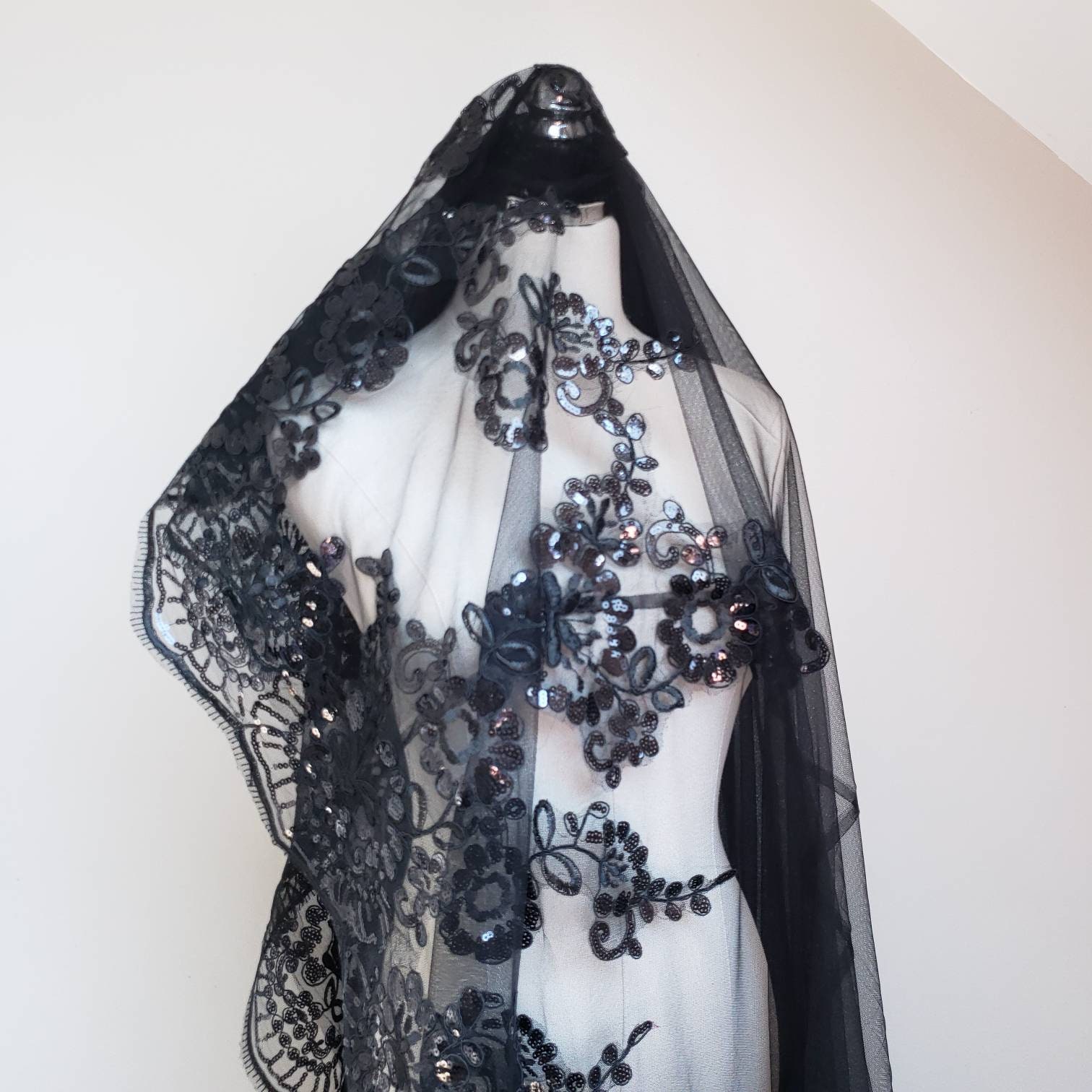 Black Wedding Veil Black Lace Edge Wedding Veil Black Sequin Etsy