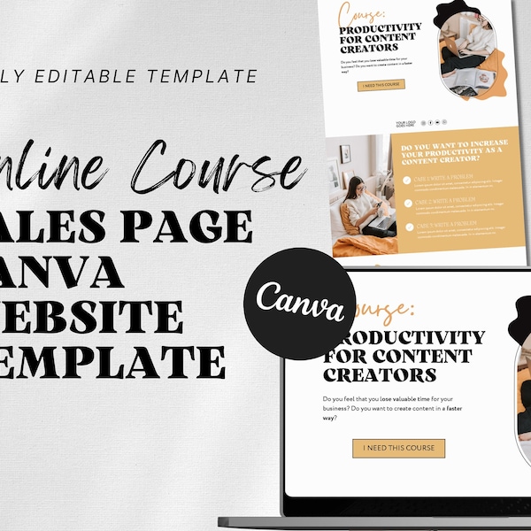 Template de Página de Vendas de Canva para Cursos Online | Template de Landing Page Minimalista e Feminina de Canva para Criadores e Coaches