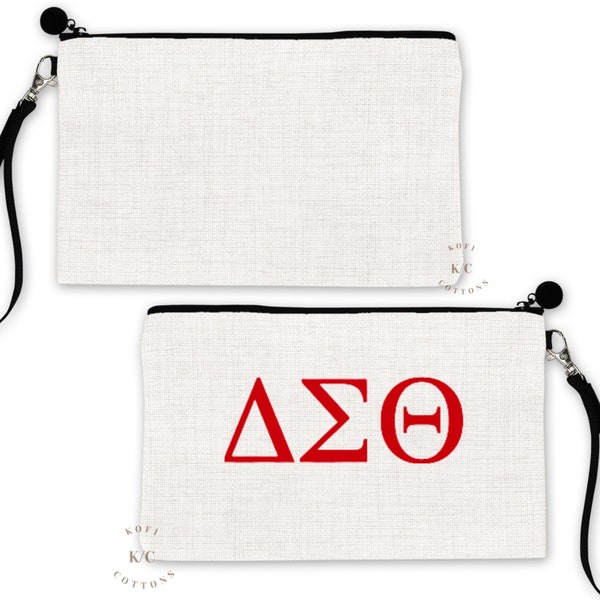 Delta Sigma Theta Poly Linen Cosmetic Bag, Sorority Pouch, Makeup Bag,