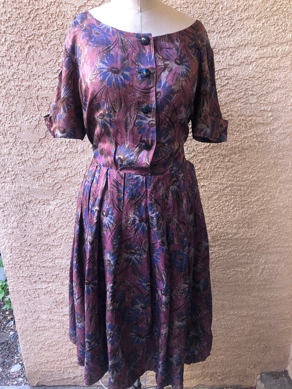 Charming Purple Floral Boatneck 1960's dress