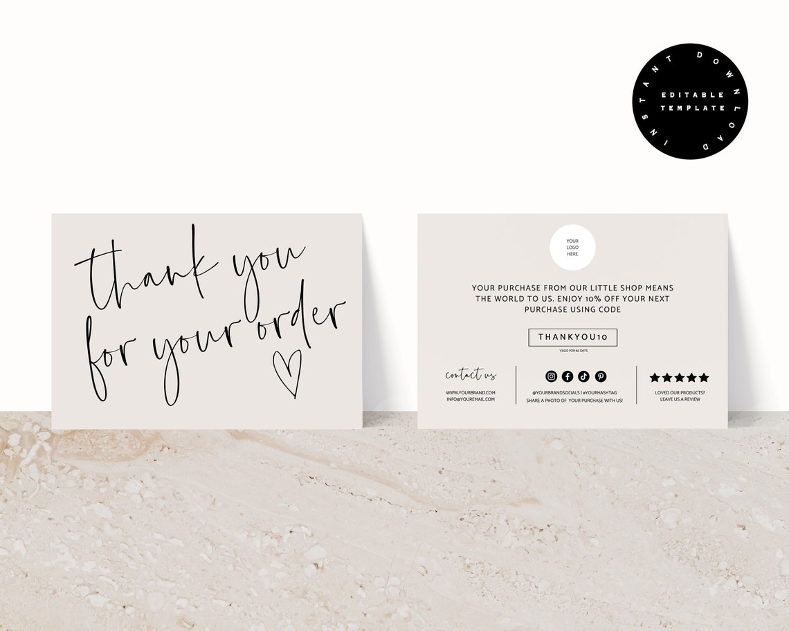 Editable Business Thank You Card Template Printable Thanks - Etsy