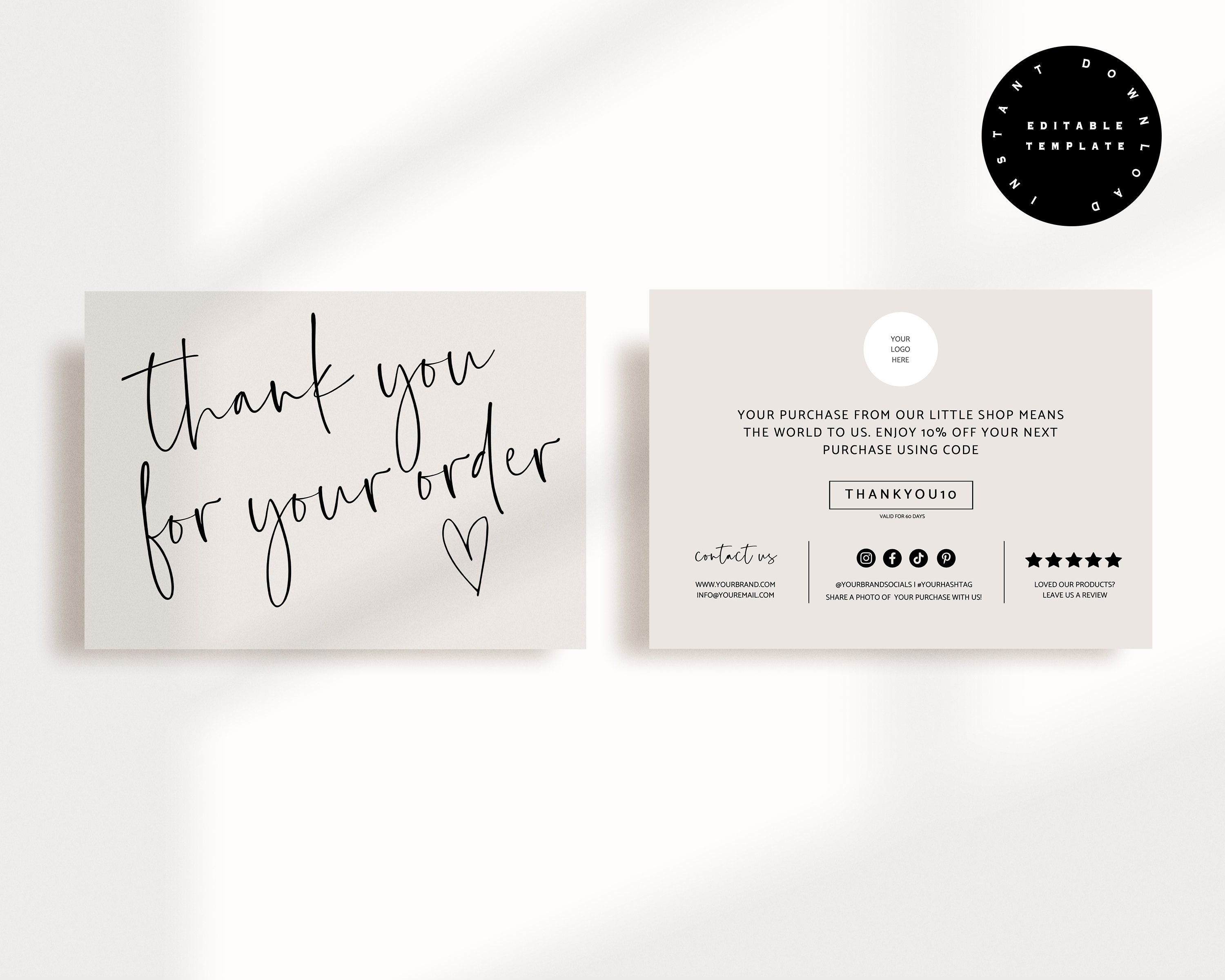 Editable Business Thank You Card Template Printable Thanks - Etsy
