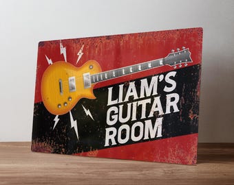 Personalised Guitar Room Sign - Custom Neon Style Music Decor – Guitarist Studio Art in A5, A4, A3