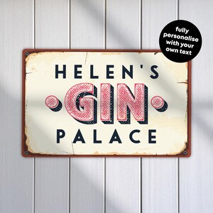 Personalised Gin Palace Metal Sign: Custom Garden Bar Decor