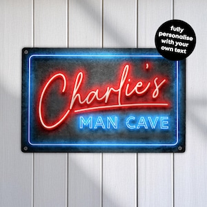 Personalised Man Cave Sign: Neon Style Printed Wall Decor
